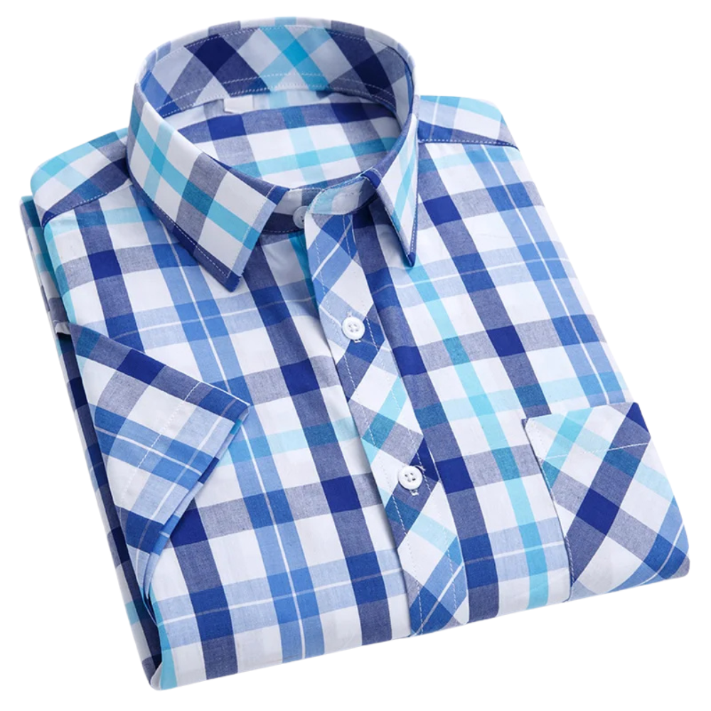 Camisa de algodón a cuadros de manga corta