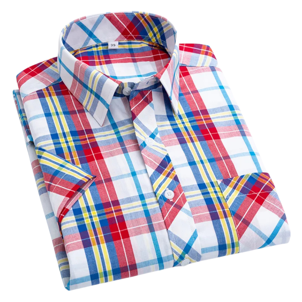 Camisa de algodón a cuadros de manga corta