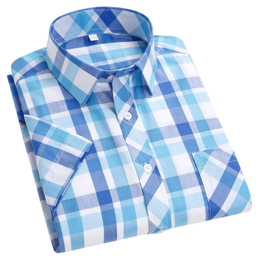 Camisa de algodón a cuadros de manga corta