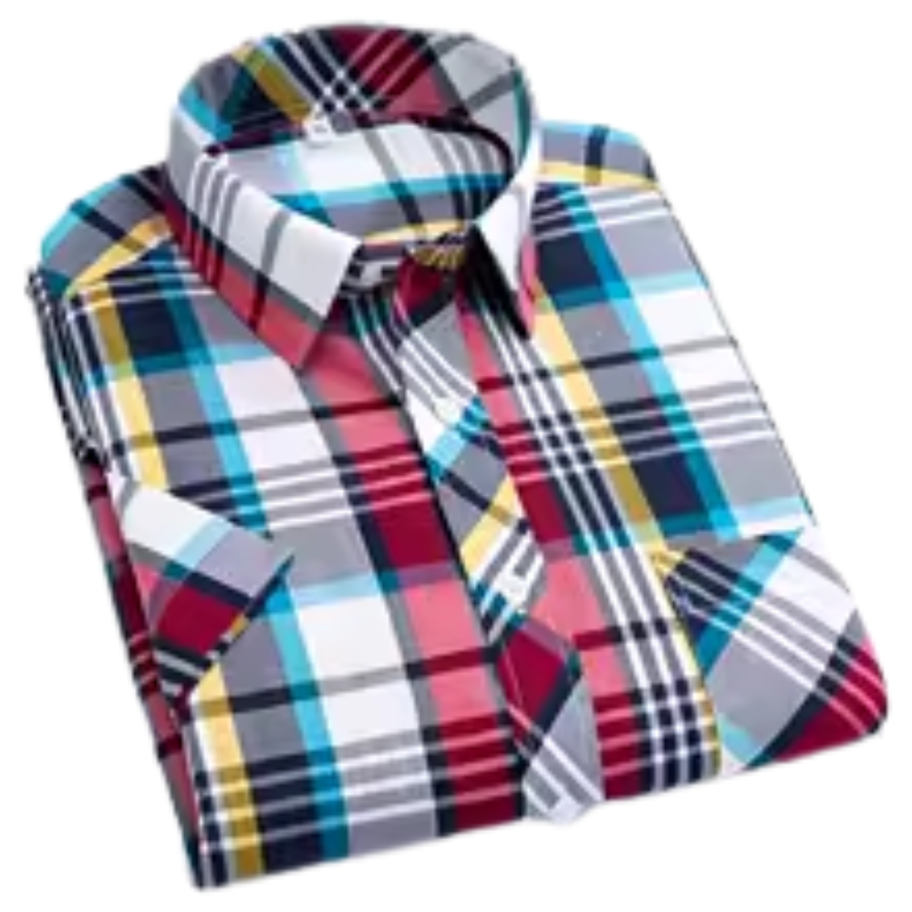 Camisa de algodón a cuadros de manga corta