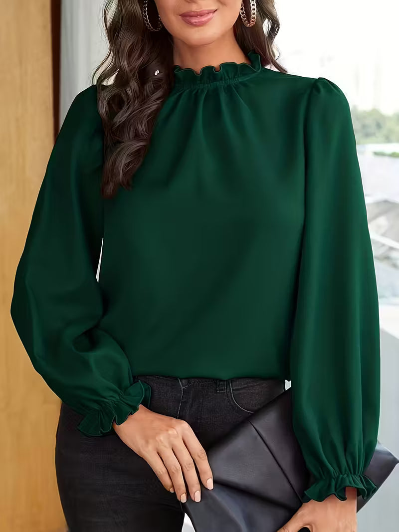 AURELIA – BLUSA CON CUELLO DE VOLANTES Y MANGAS ABULLONADAS