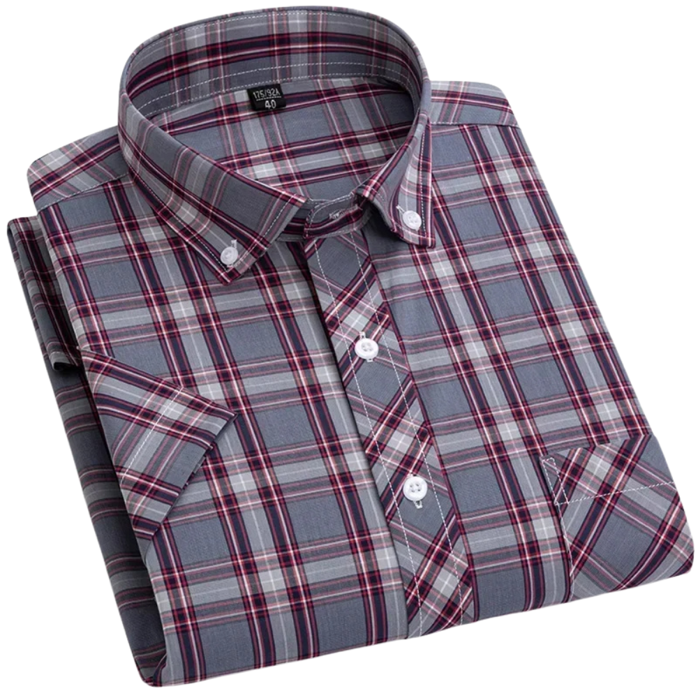 Camisa de algodón a cuadros de manga corta