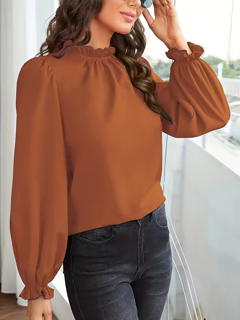 AURELIA – BLUSA CON CUELLO DE VOLANTES Y MANGAS ABULLONADAS