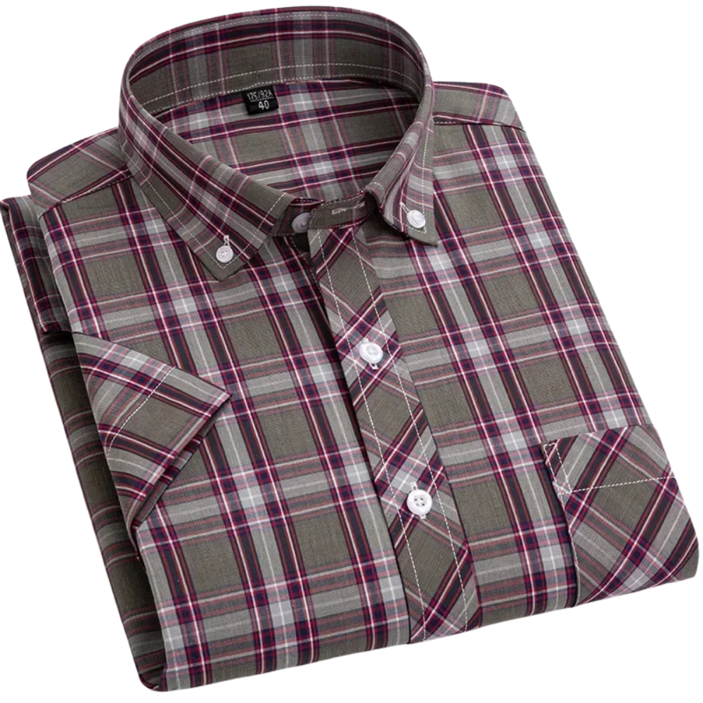Camisa de algodón a cuadros de manga corta
