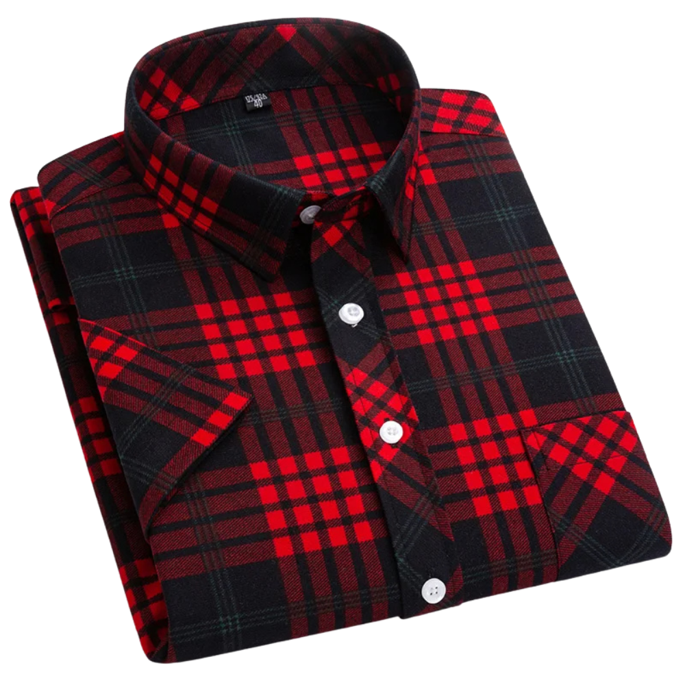 Camisa de algodón a cuadros de manga corta