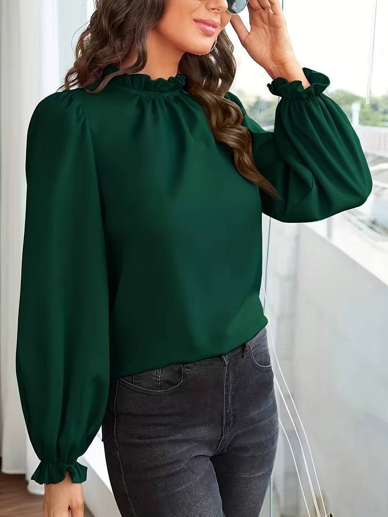 AURELIA – BLUSA CON CUELLO DE VOLANTES Y MANGAS ABULLONADAS