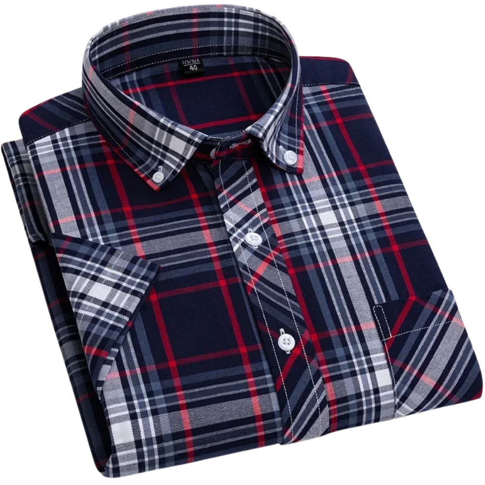 Camisa de algodón a cuadros de manga corta