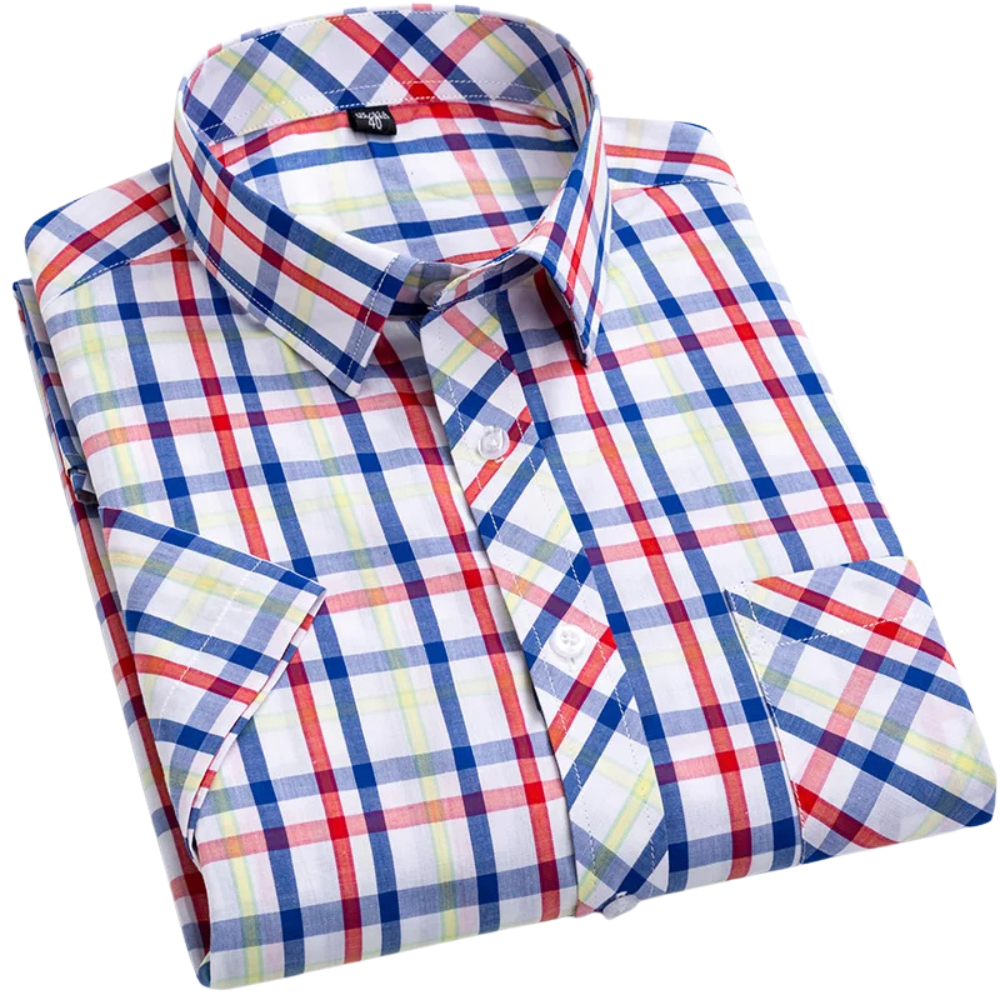 Camisa de algodón a cuadros de manga corta