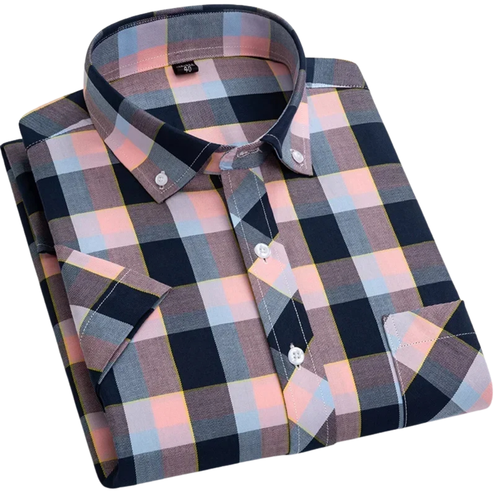 Camisa de algodón a cuadros de manga corta