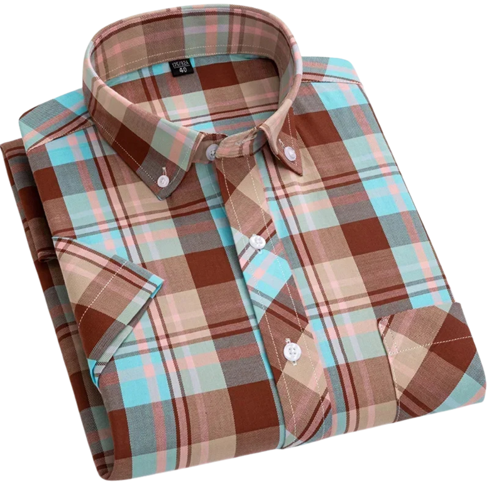 Camisa de algodón a cuadros de manga corta