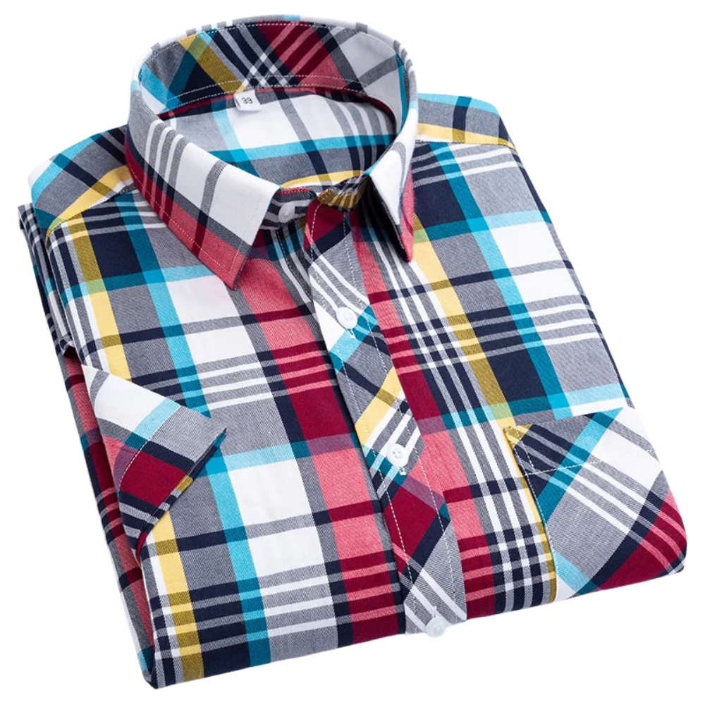 Camisa de algodón a cuadros de manga corta