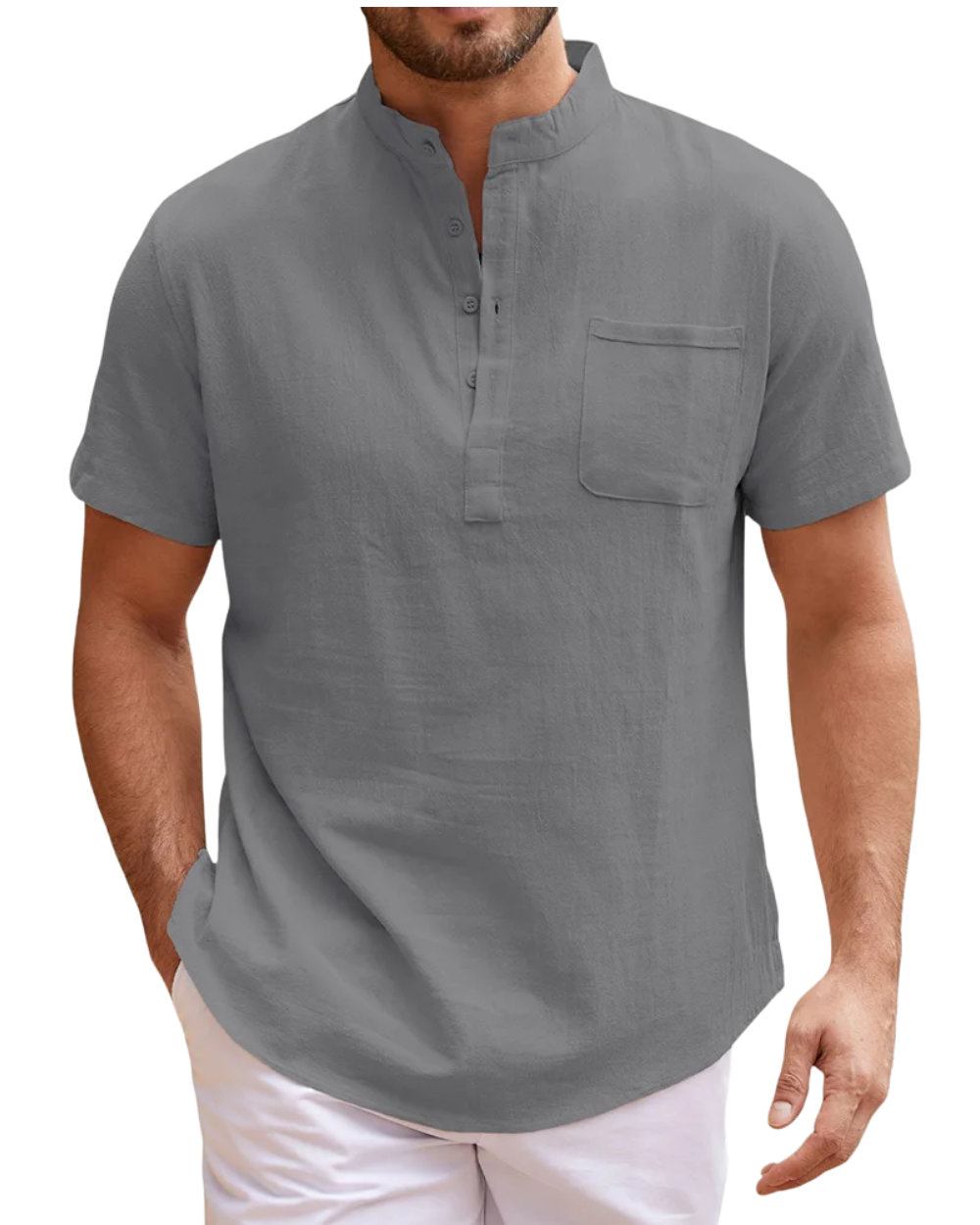 Elegante camisa Henley de lino