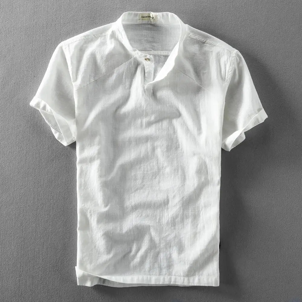 Elegante camisa de manga corta de algodón y lino