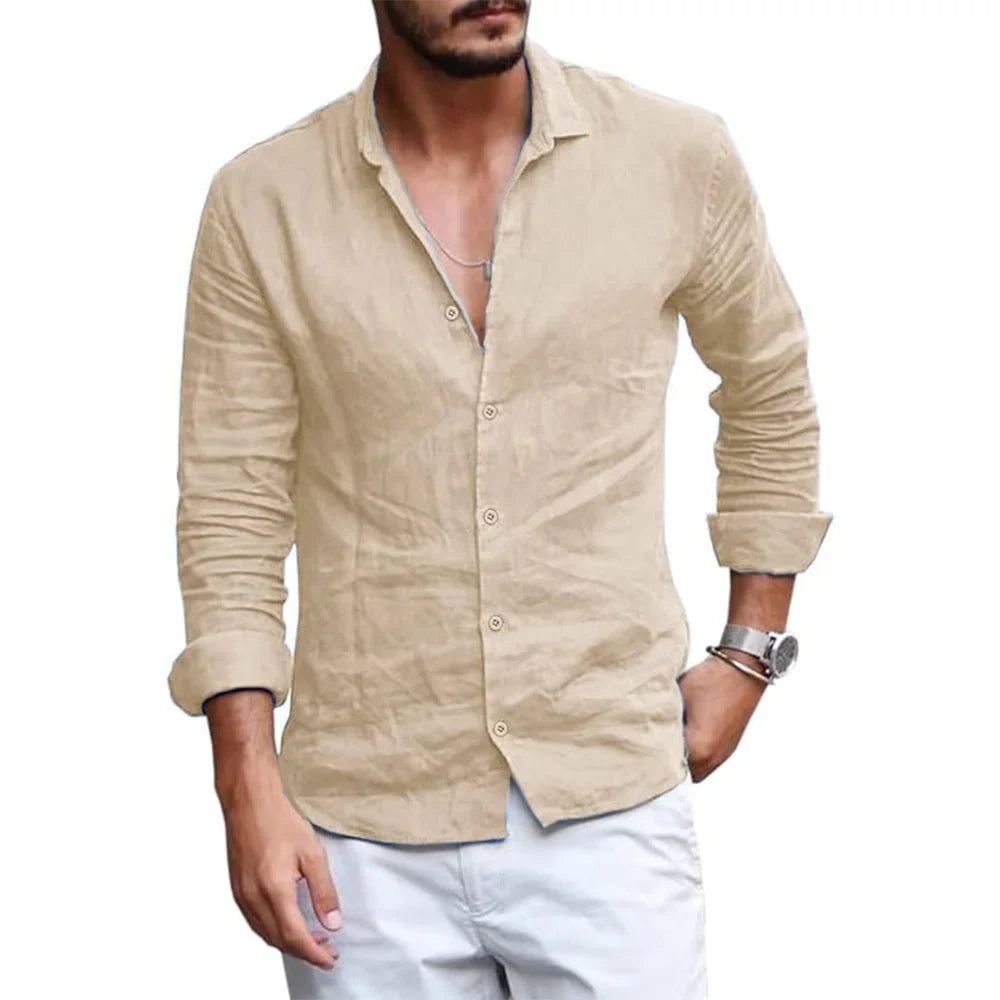 Elegante camisa de verano de algodón y lino