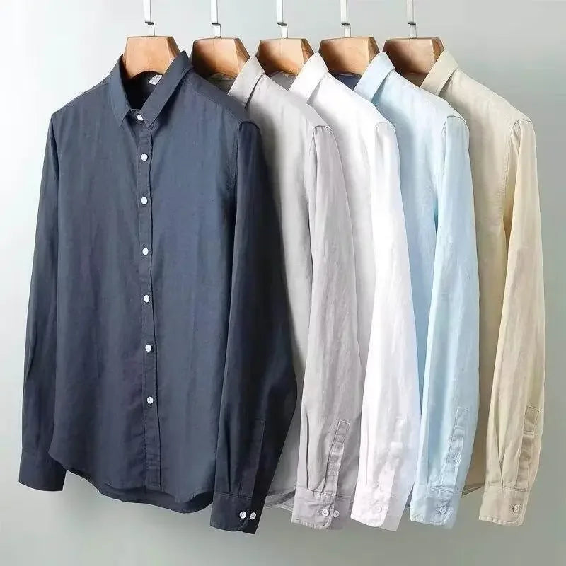 Camisa informal de algodón y lino