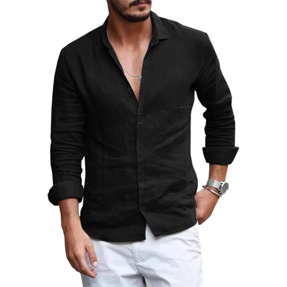 Elegante camisa de verano de algodón y lino