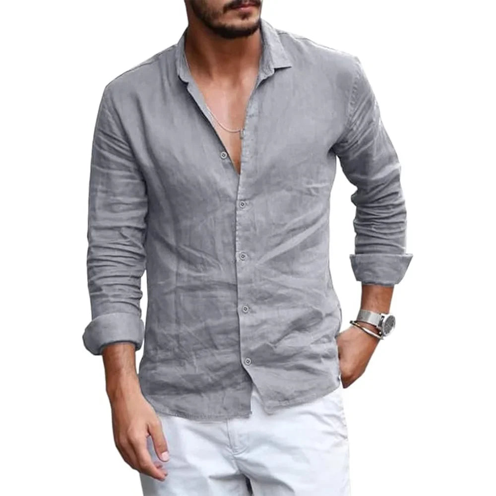 Elegante camisa de verano de algodón y lino