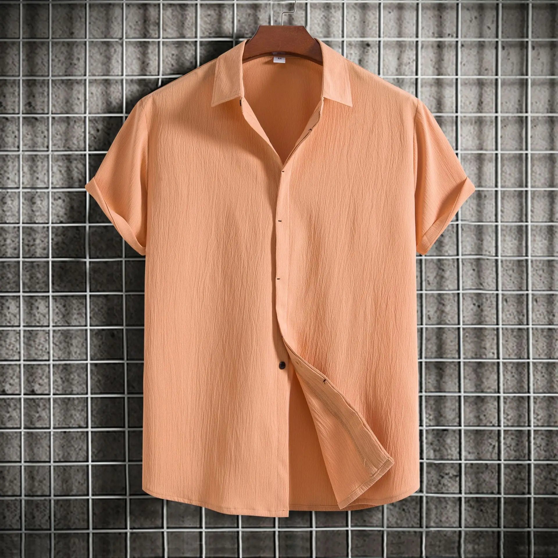 Camisa de manga corta de algodón y lino