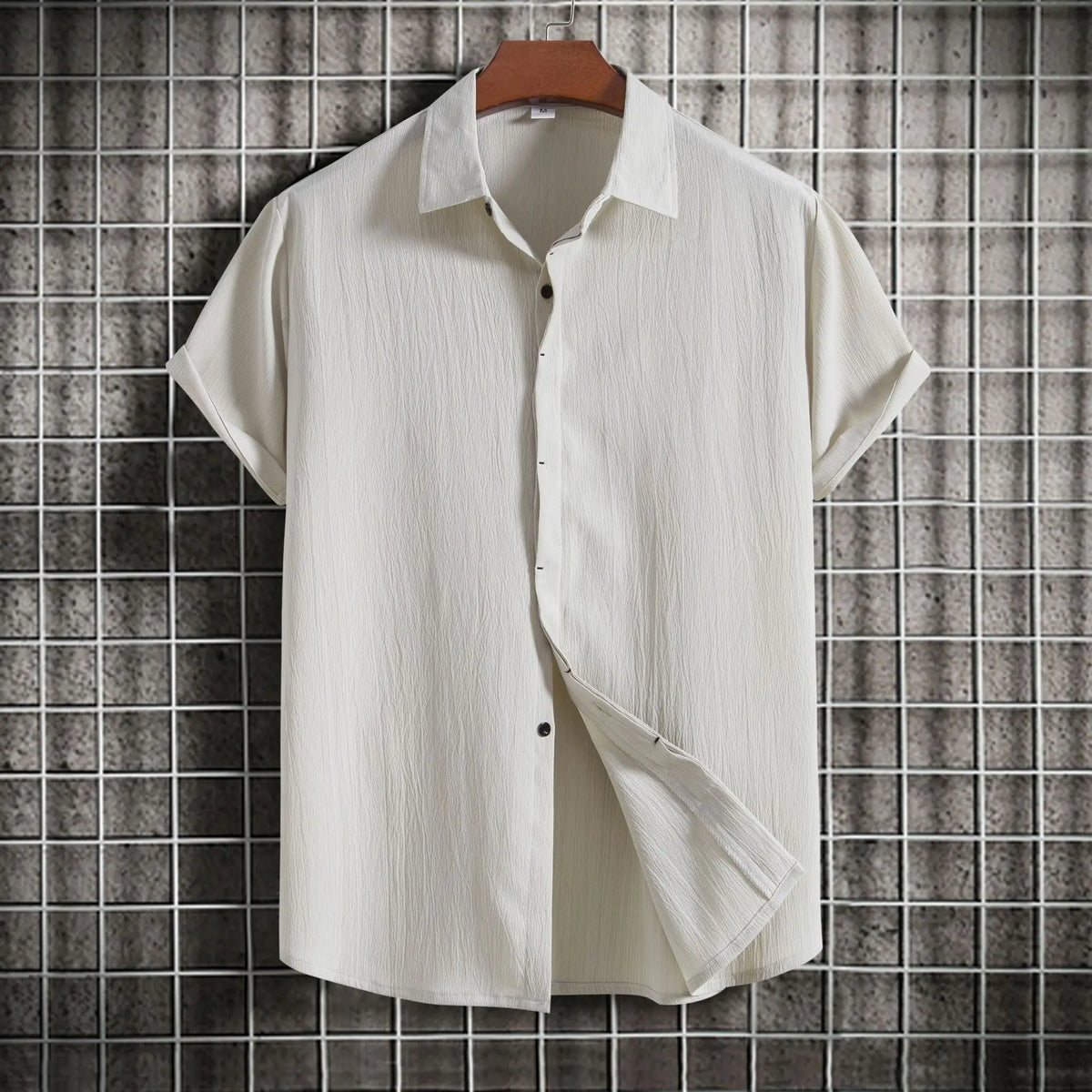Camisa de manga corta de algodón y lino