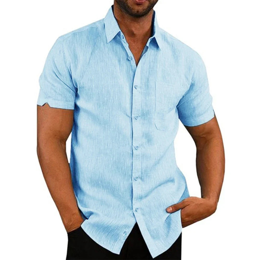 Camisa de manga corta de algodón y lino
