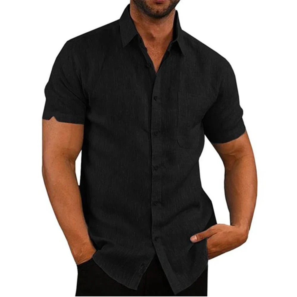 Camisa de manga corta de algodón y lino
