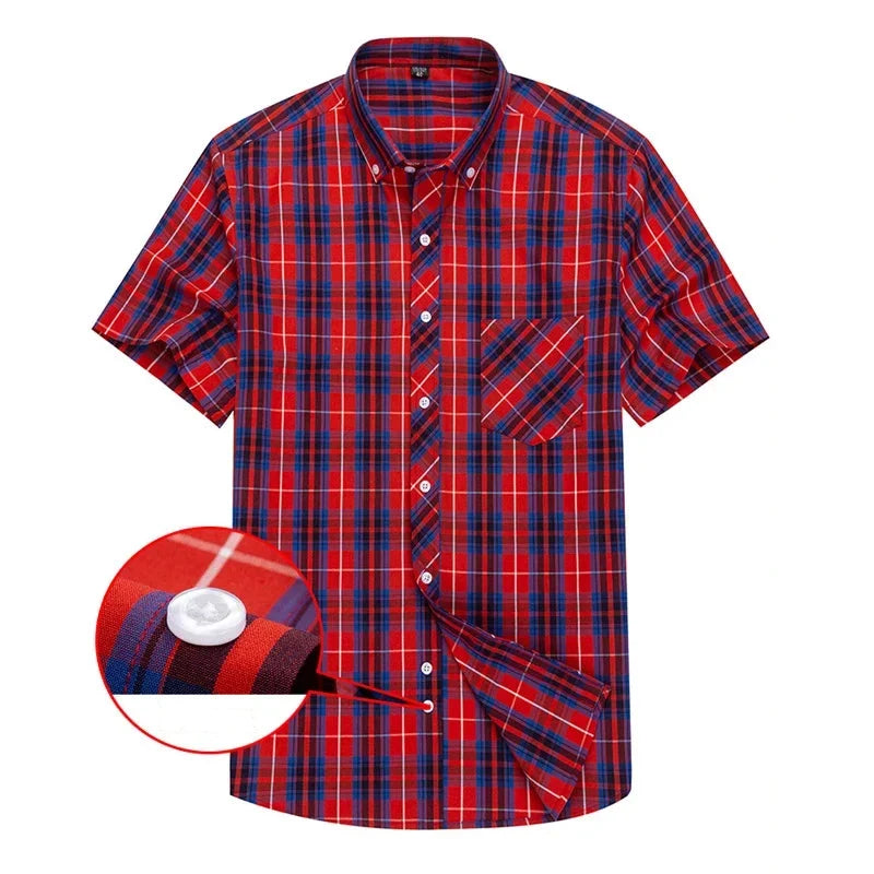 Camisa de algodón a cuadros de manga corta