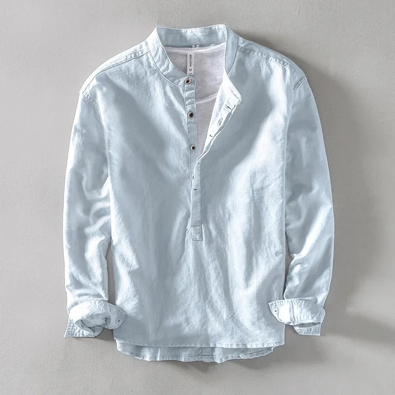 Elegante camisa de lino de estilo japonés