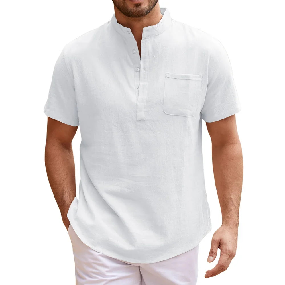 Elegante camisa Henley de lino