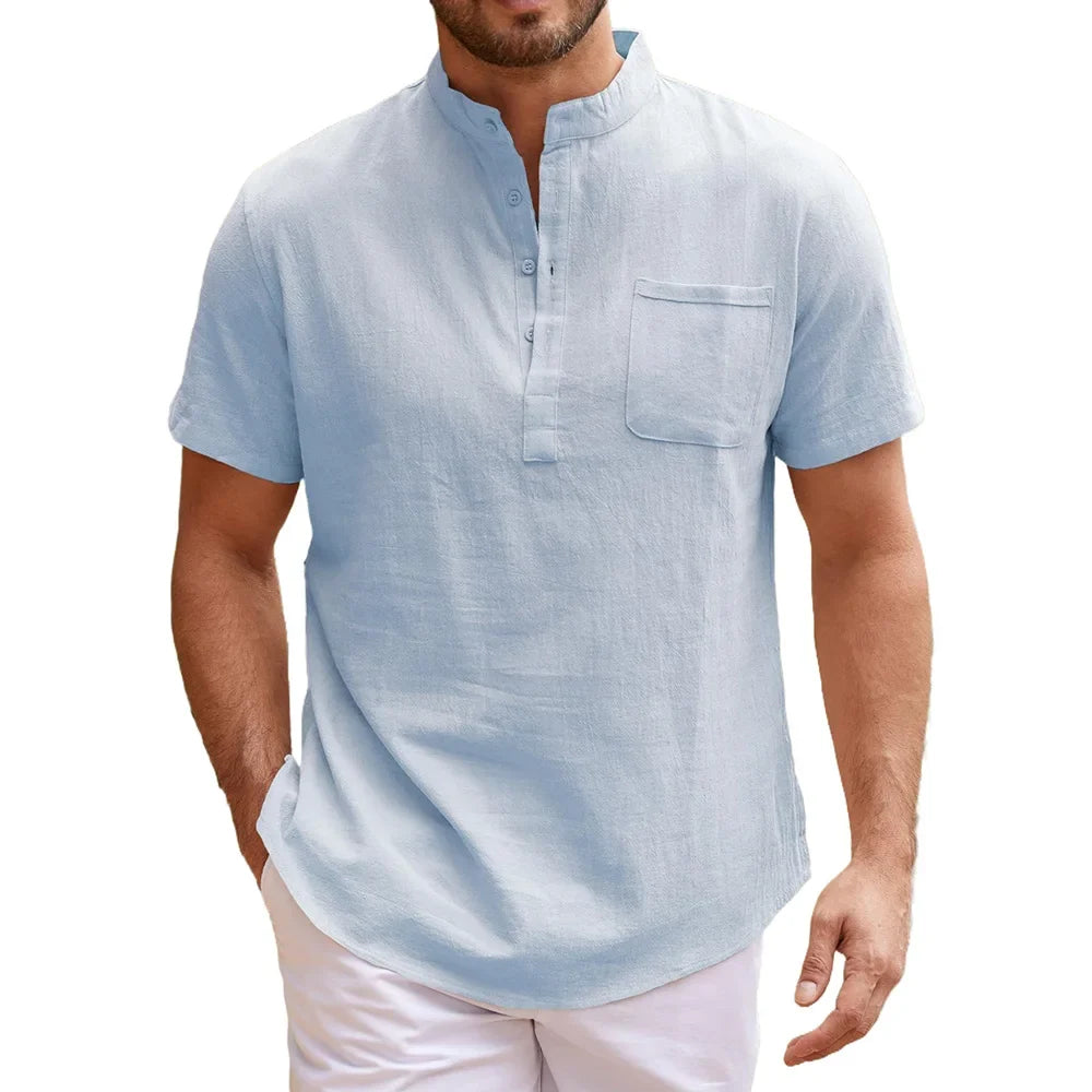 Elegante camisa Henley de lino