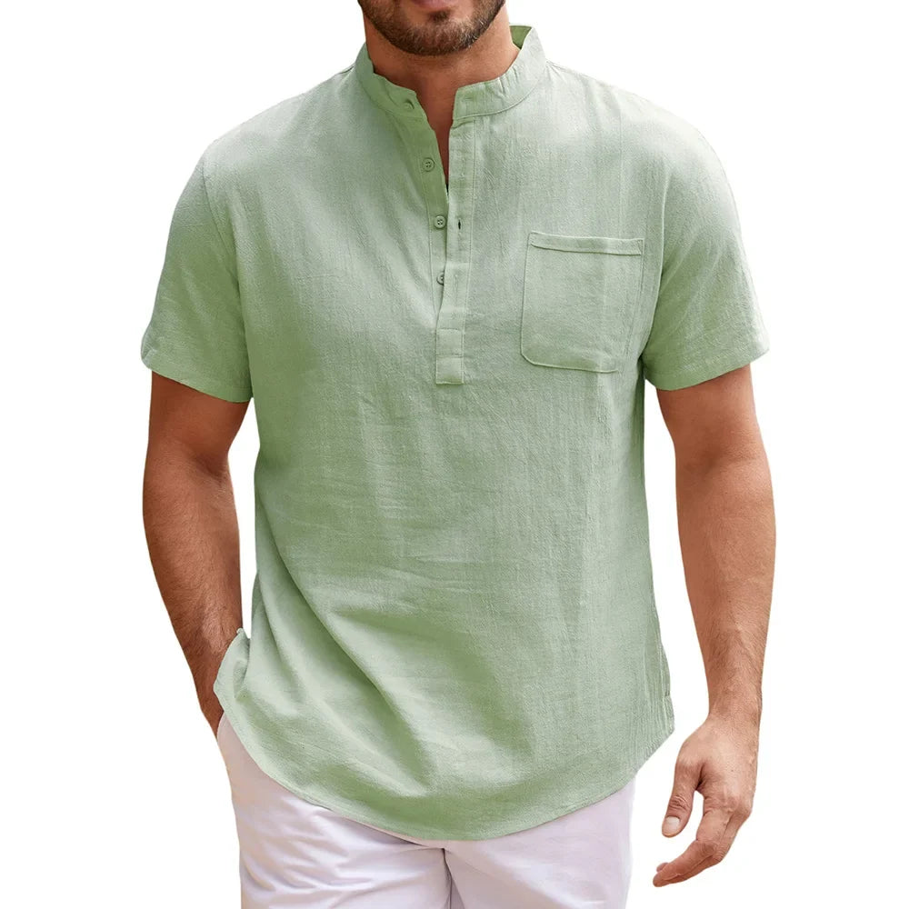 Elegante camisa Henley de lino
