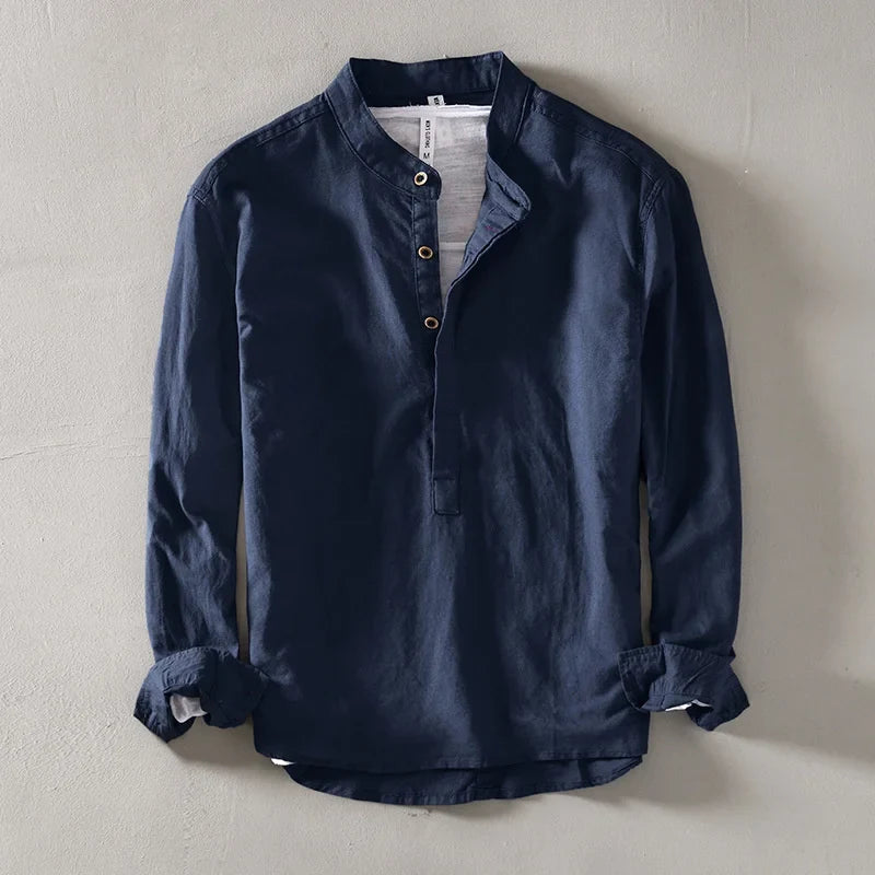 Elegante camisa de lino de estilo japonés