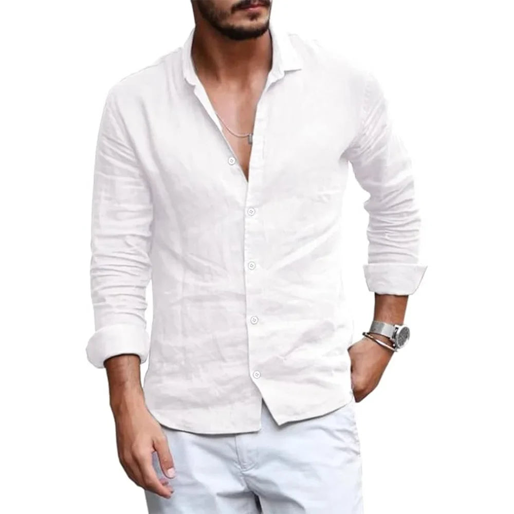 Elegante camisa de verano de algodón y lino