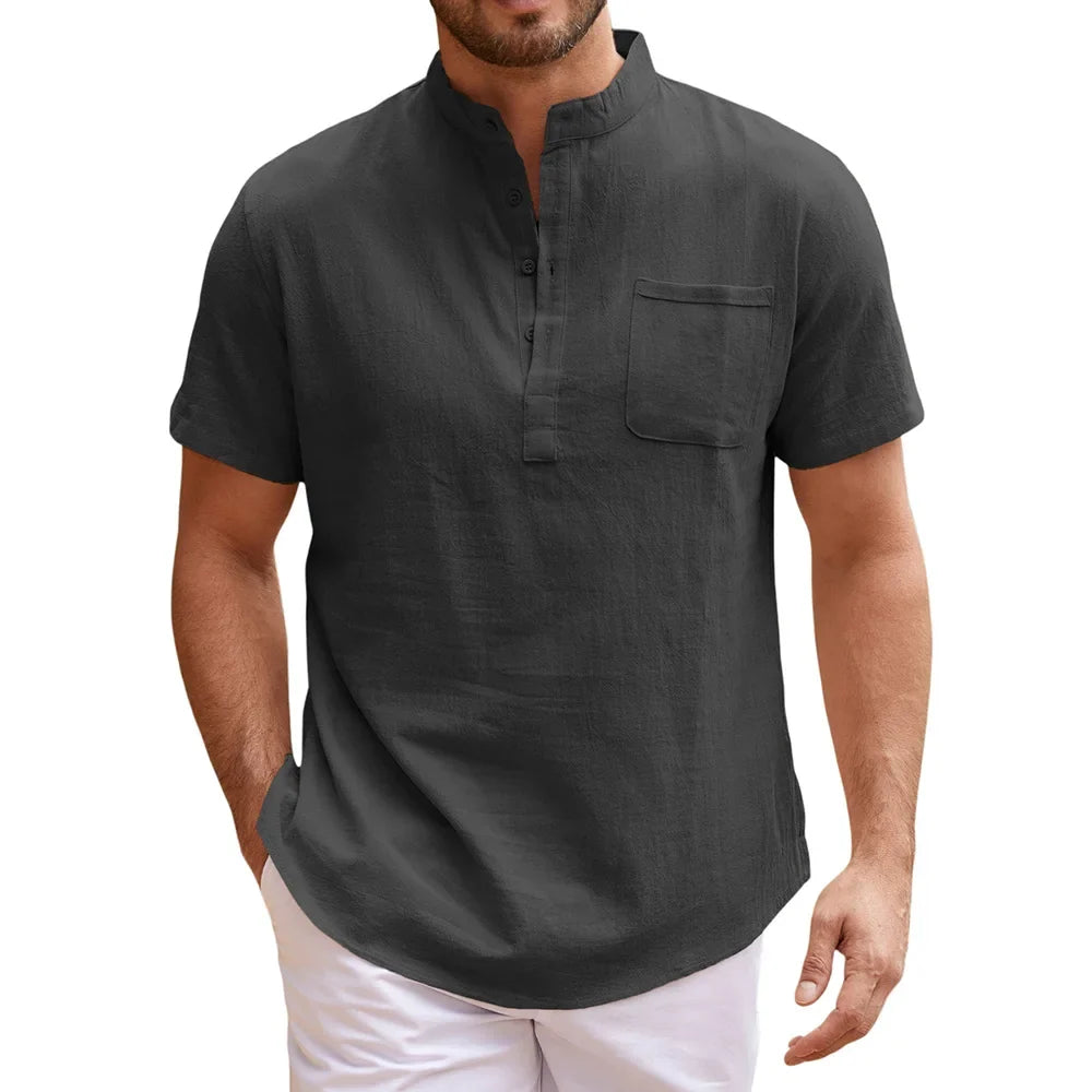 Elegante camisa Henley de lino