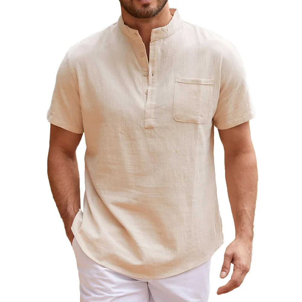 Elegante camisa Henley de lino