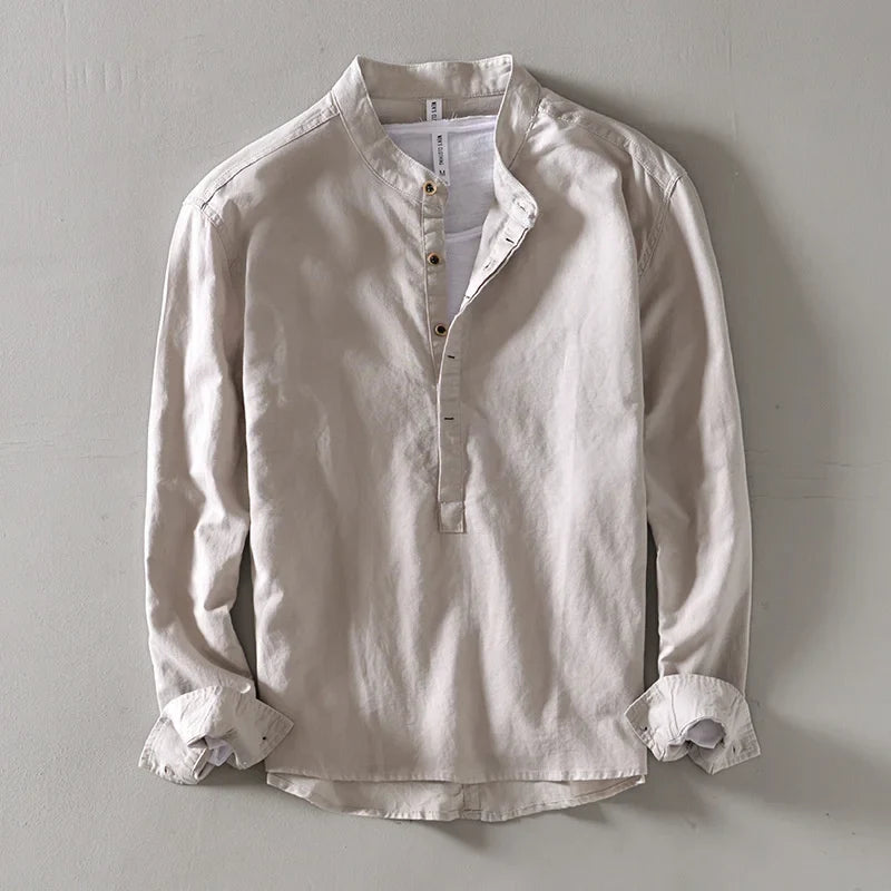 Elegante camisa de lino de estilo japonés