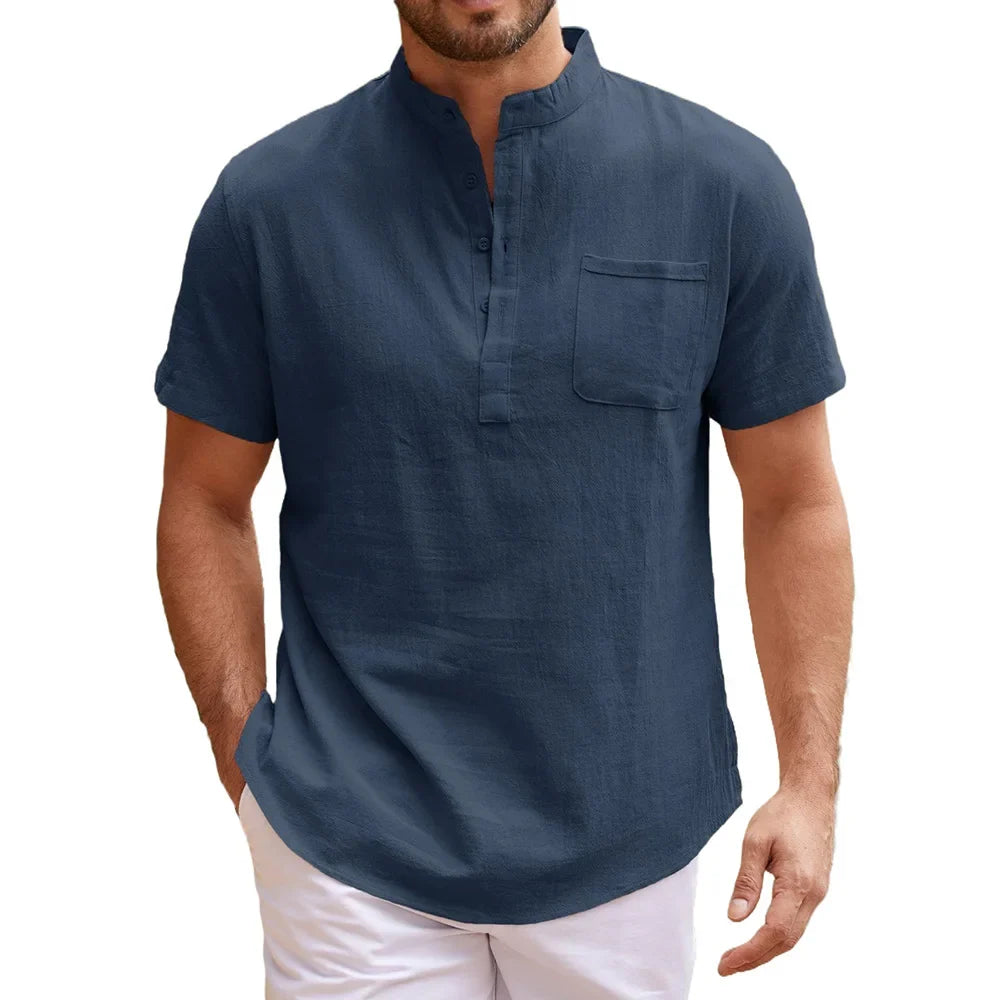 Elegante camisa Henley de lino