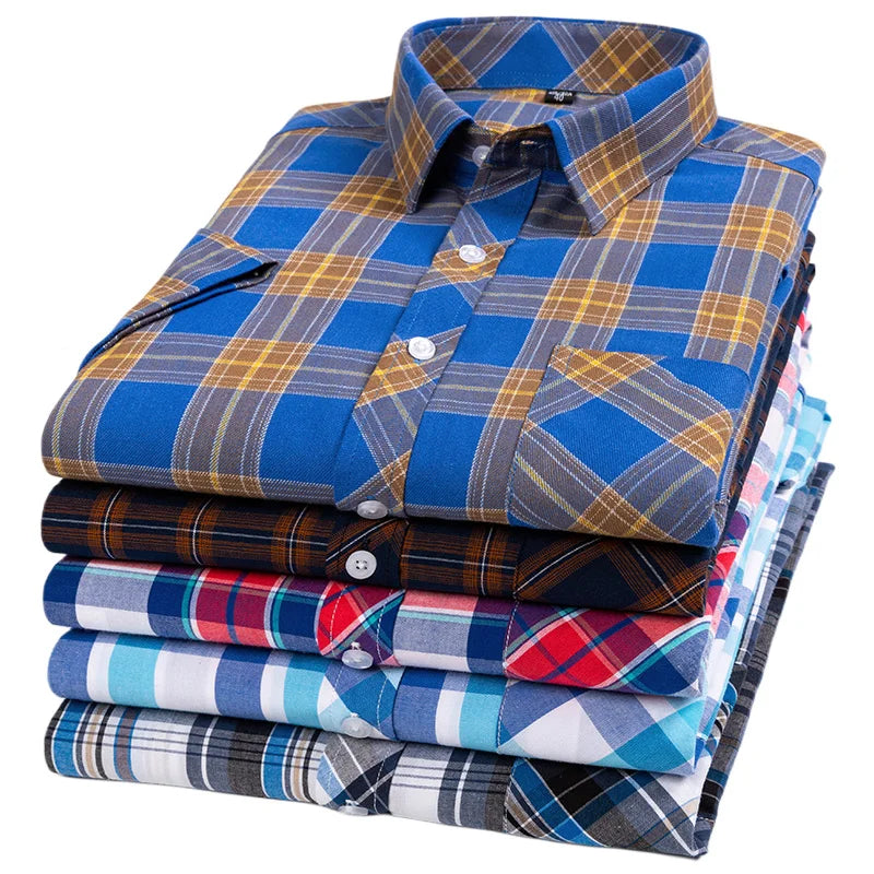 Camisa de algodón a cuadros de manga corta
