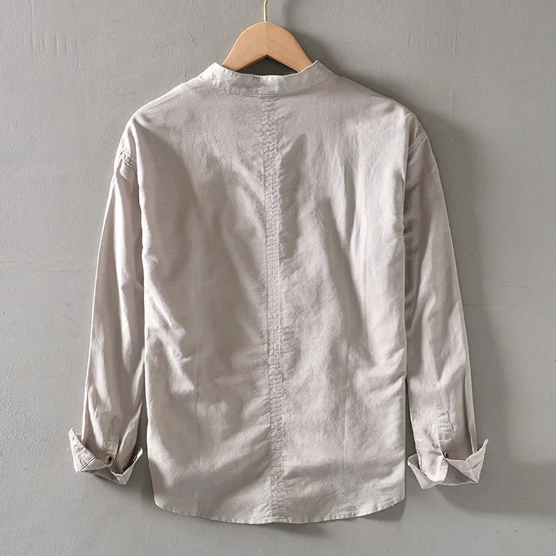 Elegante camisa de lino de estilo japonés