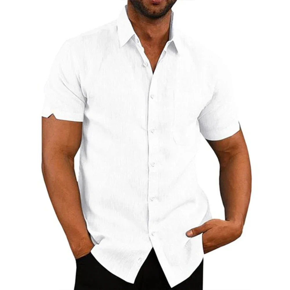 Camisa de manga corta de algodón y lino