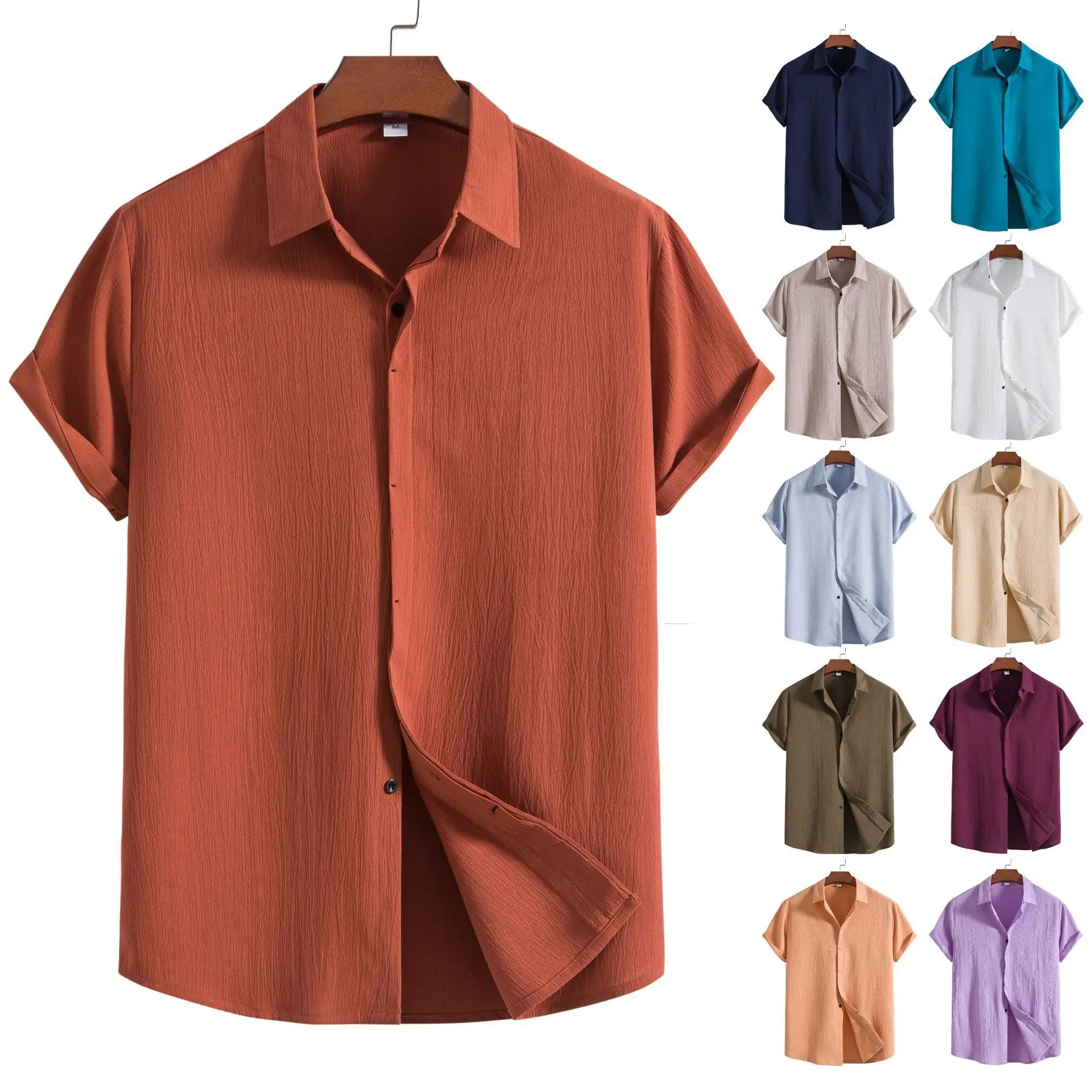 Camisa de manga corta de algodón y lino