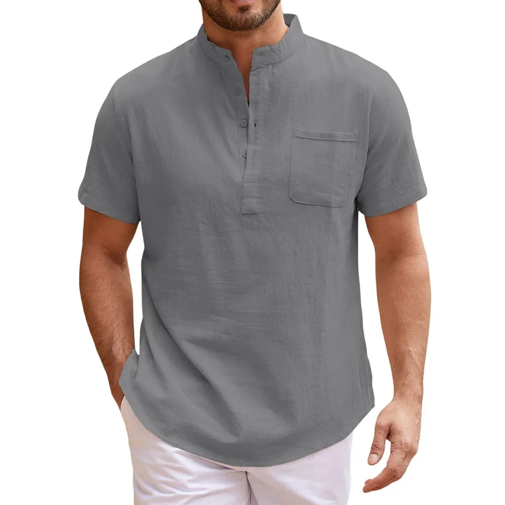 Elegante camisa Henley de lino
