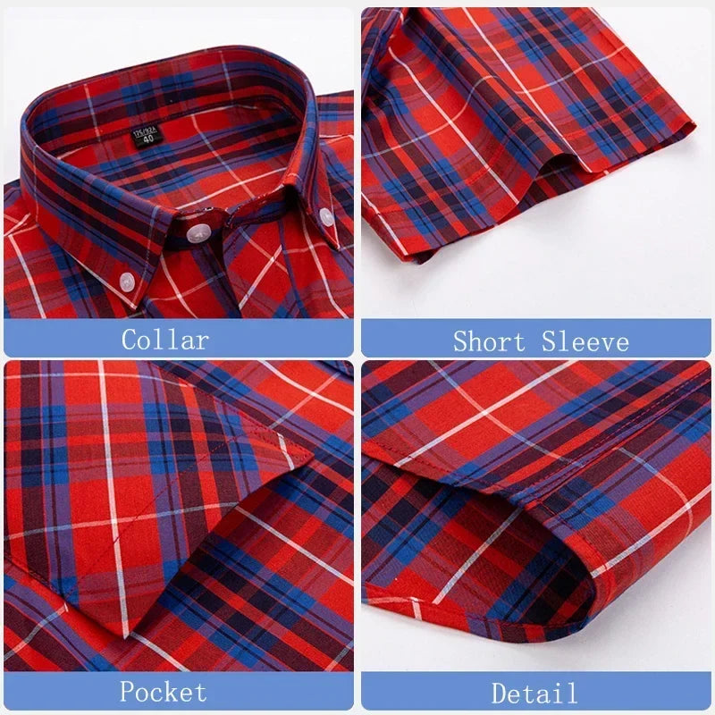 Camisa de algodón a cuadros de manga corta