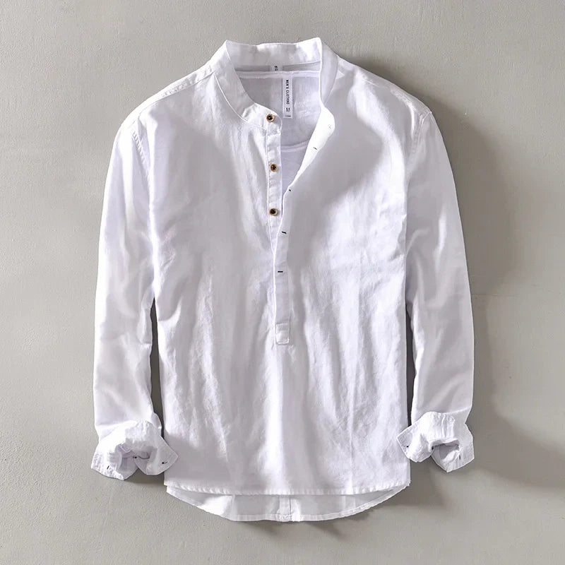 Elegante camisa de lino de estilo japonés