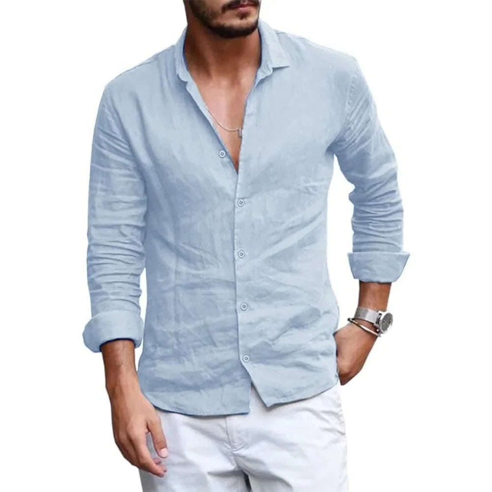 Elegante camisa de verano de algodón y lino