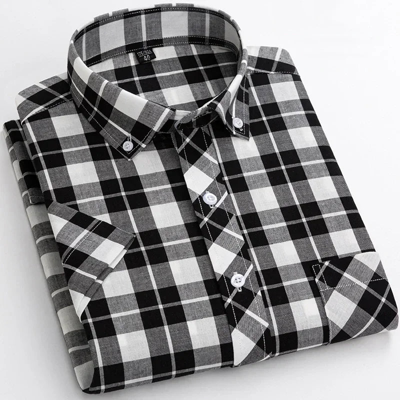 Camisa de algodón a cuadros de manga corta