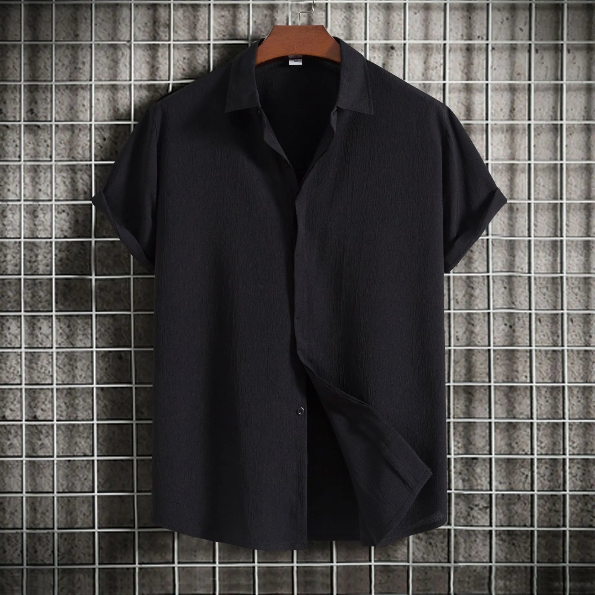 Camisa de manga corta de algodón y lino