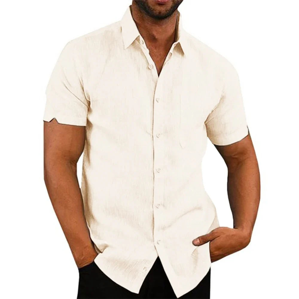Camisa de manga corta de algodón y lino