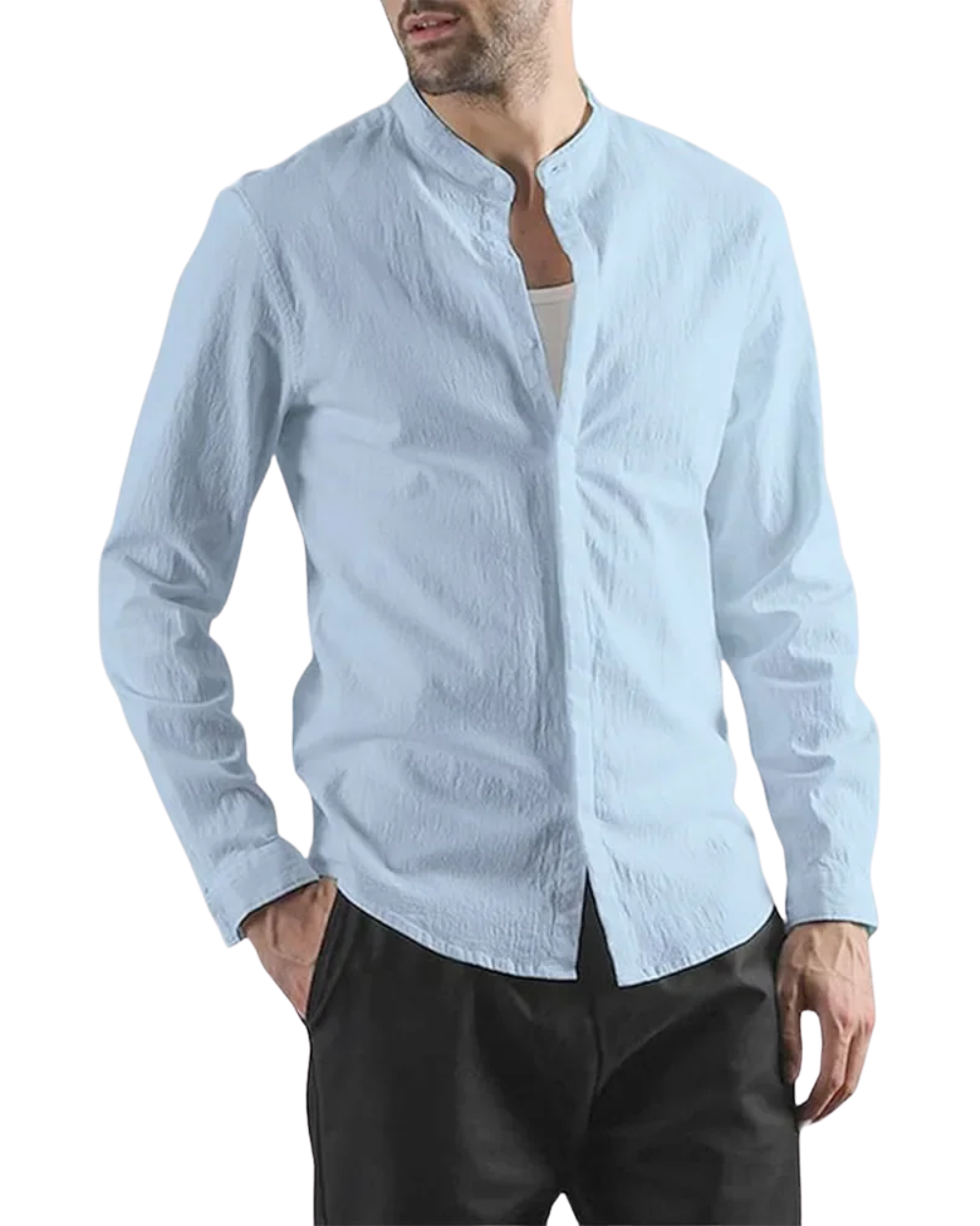 Elegante camisa de algodón y lino de manga larga