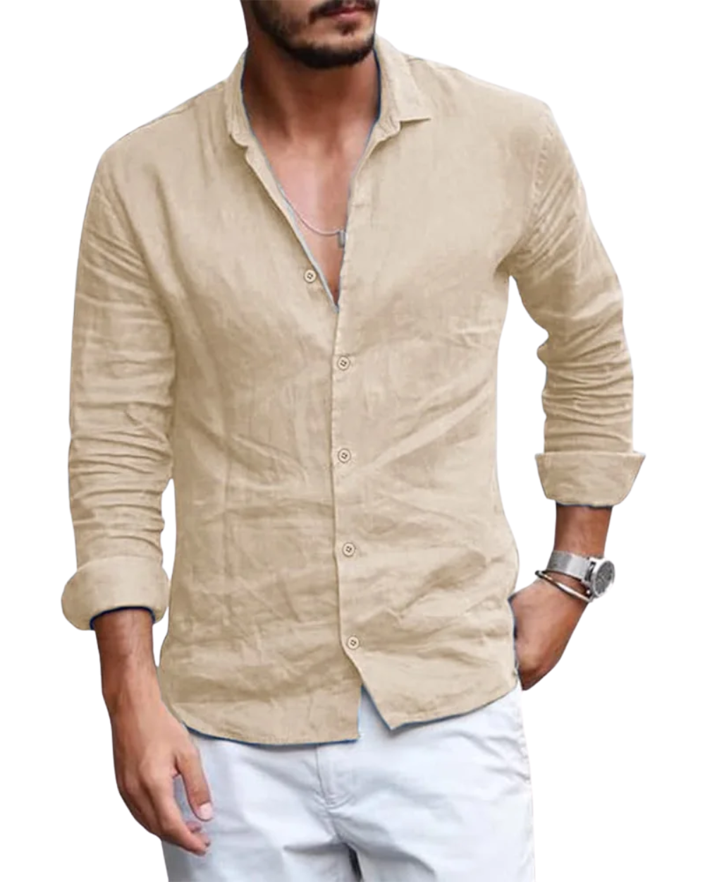 Elegante camisa de verano de algodón y lino