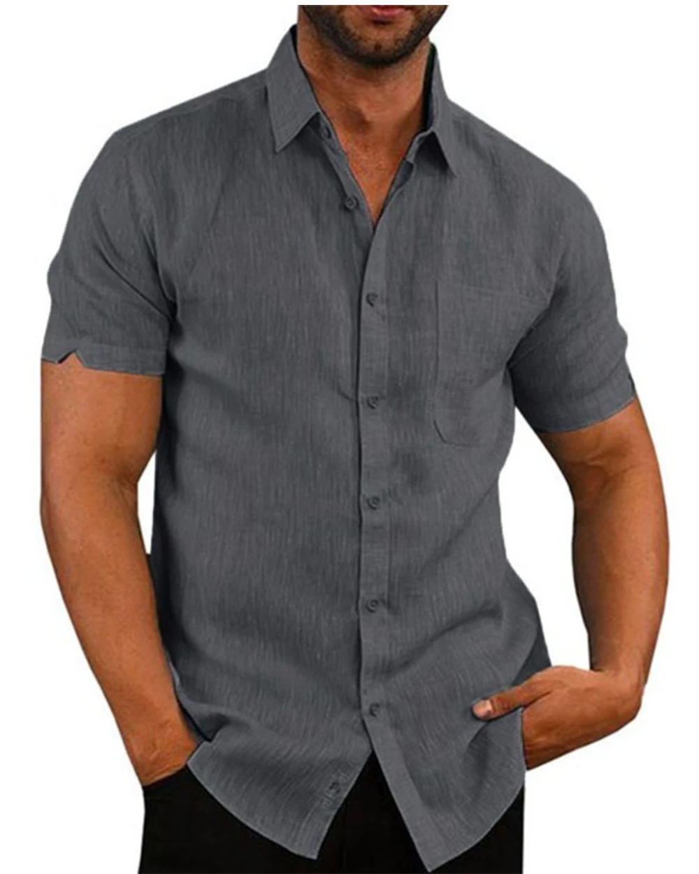 Camisa de manga corta de algodón y lino